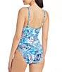 Color:Navy - Image 2 - Shady Days Printed Shirred Plunge U-Wire One Piece Swimsuit