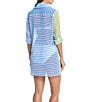 Color:Cool - Image 2 - Smooth Operator Stripe Point Collar Roll-Tab Sleeve Button Front Shirt Swim Cover-Up