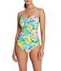 Color:Multi - Image 1 - Spring It On Printed Sweetheart Neck Front Twist Shirred One Piece Swimsuit