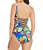 Color:Multi - Image 2 - The Mix Lattice Front Printed Plunge Neck One Piece Swimsuit