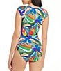 Color:Multi - Image 2 - The Mix Shirred Printed Cap Sleeve One Piece Swimsuit
