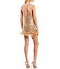 Color:Gold - Image 2 - Cowl Neck Sequin Feather Trim Mini Dress