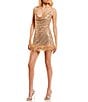 Color:Gold - Image 3 - Cowl Neck Sequin Feather Trim Mini Dress