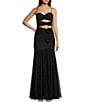 Color:Black - Image 1 - Cut-Out Rosette Sweetheart Neck Tulle Mermaid Gown