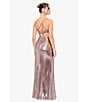 Color:Champagne - Image 5 - Drape Neck Long Metallic Gown