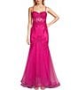 Color:Hot Pink - Image 1 - Embellished Illusion Corset Lace-Up Back Mermaid Gown