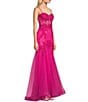 Color:Hot Pink - Image 3 - Embellished Illusion Corset Lace-Up Back Mermaid Gown
