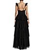 Color:Black - Image 2 - Flutter Sleeve Sweetheart Neck Tiered Mesh Ball Gown
