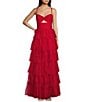 Color:Red - Image 1 - Front Cut-Out Sweetheart Neck Ruffled Tulle Tiered Ball Gown