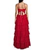 Color:Red - Image 2 - Front Cut-Out Sweetheart Neck Ruffled Tulle Tiered Ball Gown