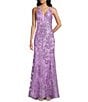 Blondie Nites Glitter Sequined Leaf Pattern V-Neck Sleeveless Tie Back Gown - Image 1