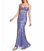 Blondie Nites Glitter Mesh Patterned Pinch Front Neck Corseted Lace Up Back Long Dress - Image 1