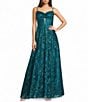 Blondie Nites Glitter Patterned Pinch Front Illusion Sleeveless Tie Back Corseted Dress - Image 1