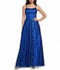 Blondie Nites Glitter Patterned Scoop Neck Open Tie Back Ballgown - Image 1