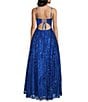 Blondie Nites Glitter Patterned Scoop Neck Open Tie Back Ballgown - Image 2