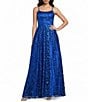 Blondie Nites Glitter Patterned Scoop Neck Open Tie Back Ballgown - Image 1