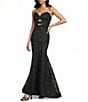 Blondie Nites Glitter Patterned Strapless Cutout Lace Up Tie Back Dress - Image 1
