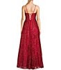 Blondie Nites Glitter Sequin Accent Notch Front Lace Up Back Ball Gown, Color:Red - Image 2