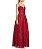 Blondie Nites Glitter Sequin Accent Notch Front Lace Up Back Ball Gown, Color:Red - Image 3