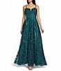 Blondie Nites Glitter Sequin Accent Notch Front Lace Up Back Long Dress - Image 1