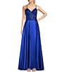 Color:Royal - Image 1 - Illusion Embellished Corset Lace-Up Back Satin Ball Gown