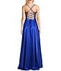 Color:Royal - Image 2 - Illusion Embellished Corset Lace-Up Back Satin Ball Gown