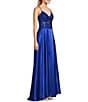 Color:Royal - Image 3 - Illusion Embellished Corset Lace-Up Back Satin Ball Gown