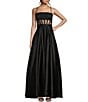 Color:Black - Image 1 - Illusion Mesh Corset Satin Ball Gown