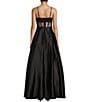 Color:Black - Image 2 - Illusion Mesh Corset Satin Ball Gown