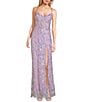 Color:Lavender - Image 1 - Long Placement Sequin Corset Gown