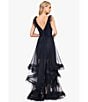 Color:Black - Image 6 - Mesh Ruffle Trim V-Back Ball Gown