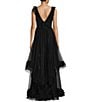 Color:Black - Image 2 - Mesh Ruffle Trim V-Back Ball Gown