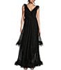 Color:Black - Image 1 - Mesh Ruffle Trim V-Back Ball Gown