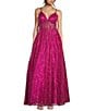 Color:Hot Pink - Image 1 - Pattern Glitter Lace-Up Back Illusion Corset Ball Gown