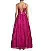 Color:Hot Pink - Image 2 - Pattern Glitter Lace-Up Back Illusion Corset Ball Gown