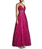 Color:Hot Pink - Image 3 - Pattern Glitter Lace-Up Back Illusion Corset Ball Gown