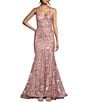 Color:Rose - Image 1 - Pattern Sequin Illusion Corset Tie Back Mermaid Gown