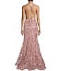 Color:Rose - Image 2 - Pattern Sequin Illusion Corset Tie Back Mermaid Gown