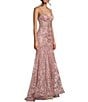 Color:Rose - Image 3 - Pattern Sequin Illusion Corset Tie Back Mermaid Gown