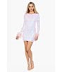 Color:Pink Multi - Image 6 - Pattern Sequin Long Sleeve Feather Cuff Bodycon Dress