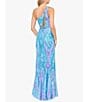 Color:Aqua Multi - Image 6 - Pattern Sequin One Shoulder Lace-Up Back Long Dress