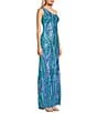 Color:Aqua Multi - Image 3 - Pattern Sequin One Shoulder Lace-Up Back Long Dress