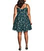 Blondie Nites Plus Size Glitter Pattern Mesh Illusion V-Neck Party Dress, Color:Hunter - Image 2