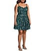 Blondie Nites Plus Size Glitter Pattern Mesh Illusion V-Neck Party Dress, Color:Hunter - Image 3