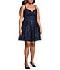 Blondie Nites Plus Size Sequin Glitter Patterned Pinch Front Lace Up Back A-Line Dress - Image 1