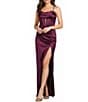 Blondie Nites Power Sateen Drape Neck Spaghetti Straps Corset Lace Up Back Long Dress - Image 1
