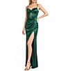 Blondie Nites Power Sateen Pinch Neckline Spaghetti Strap Keyhole Corset Dress - Image 1