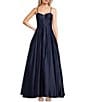 Color:Navy - Image 1 - Satin Illusion V-Neck Ball Gown