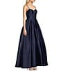 Color:Navy - Image 3 - Satin Illusion V-Neck Ball Gown