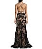 Blondie Nites Sequin Floral Lace Corset Trumpet Dress, Color:Black/Nude - Image 2